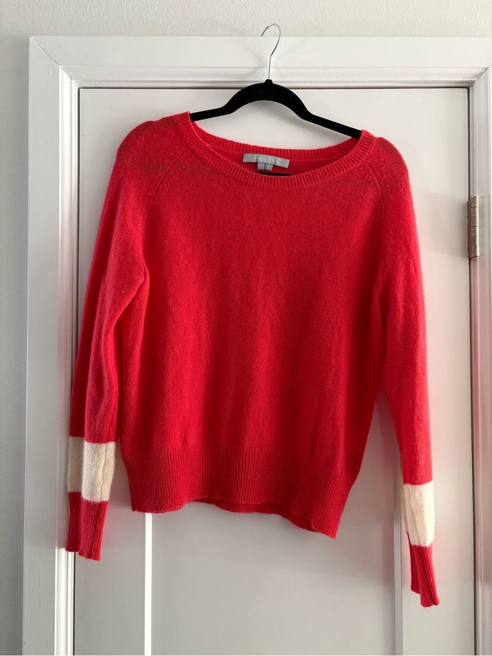 Sea Bleu 100% Cashmere Dark Coral & Cream Long Sleeve Sweater Super Soft Size L